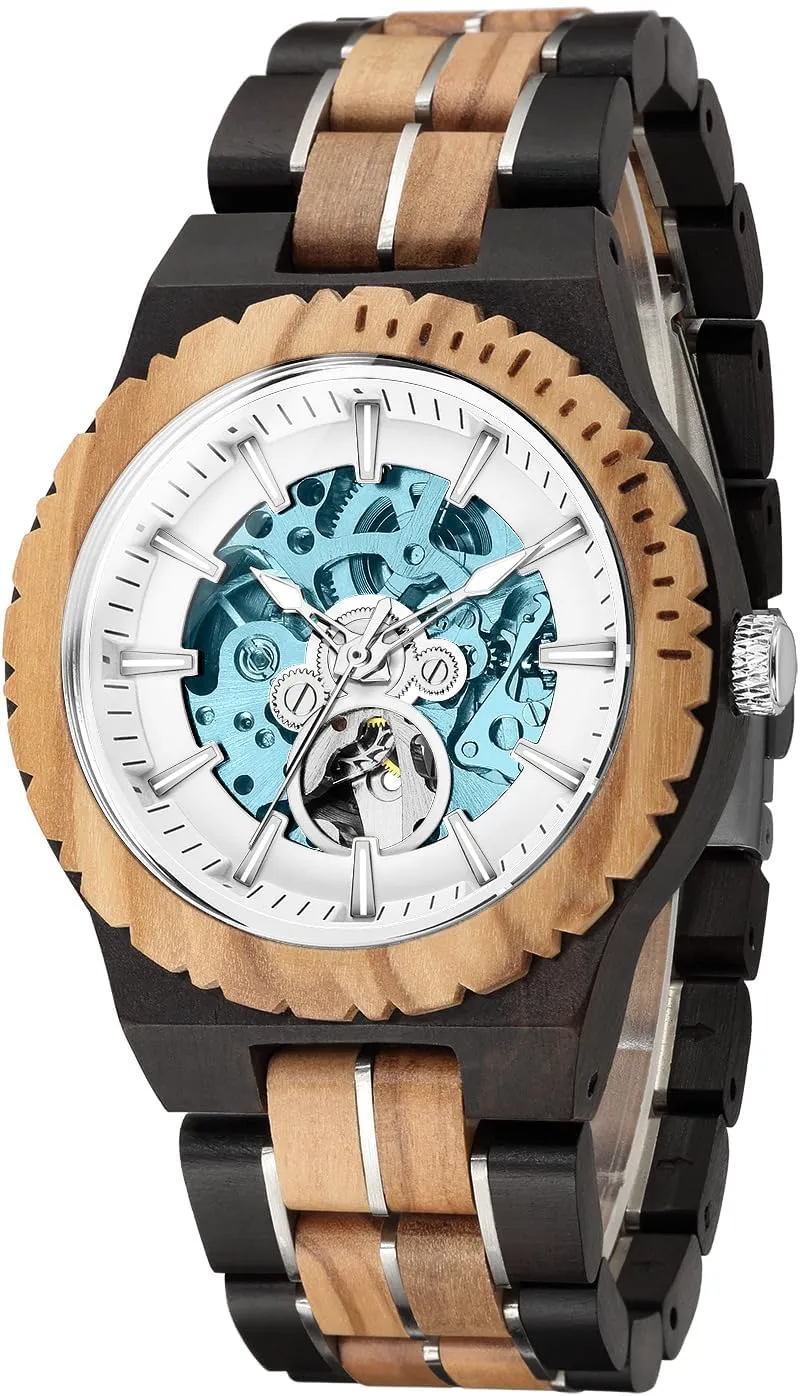 Men's Wood and Stainless Steel Watches Luxury Fashion Waterproof Luminous Automatic Watches for Men London desirability Mens Skeleton Watch Hollow Out Mechanical 