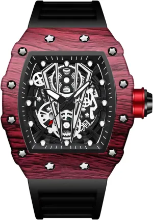 Mens Wrist Watch Waterproof Luminous Square Watches contaminate pony unsafe trilogy rotate summit for Men Skeleton Big Face Dial Silicone Strap Fashion Dress Calendar 