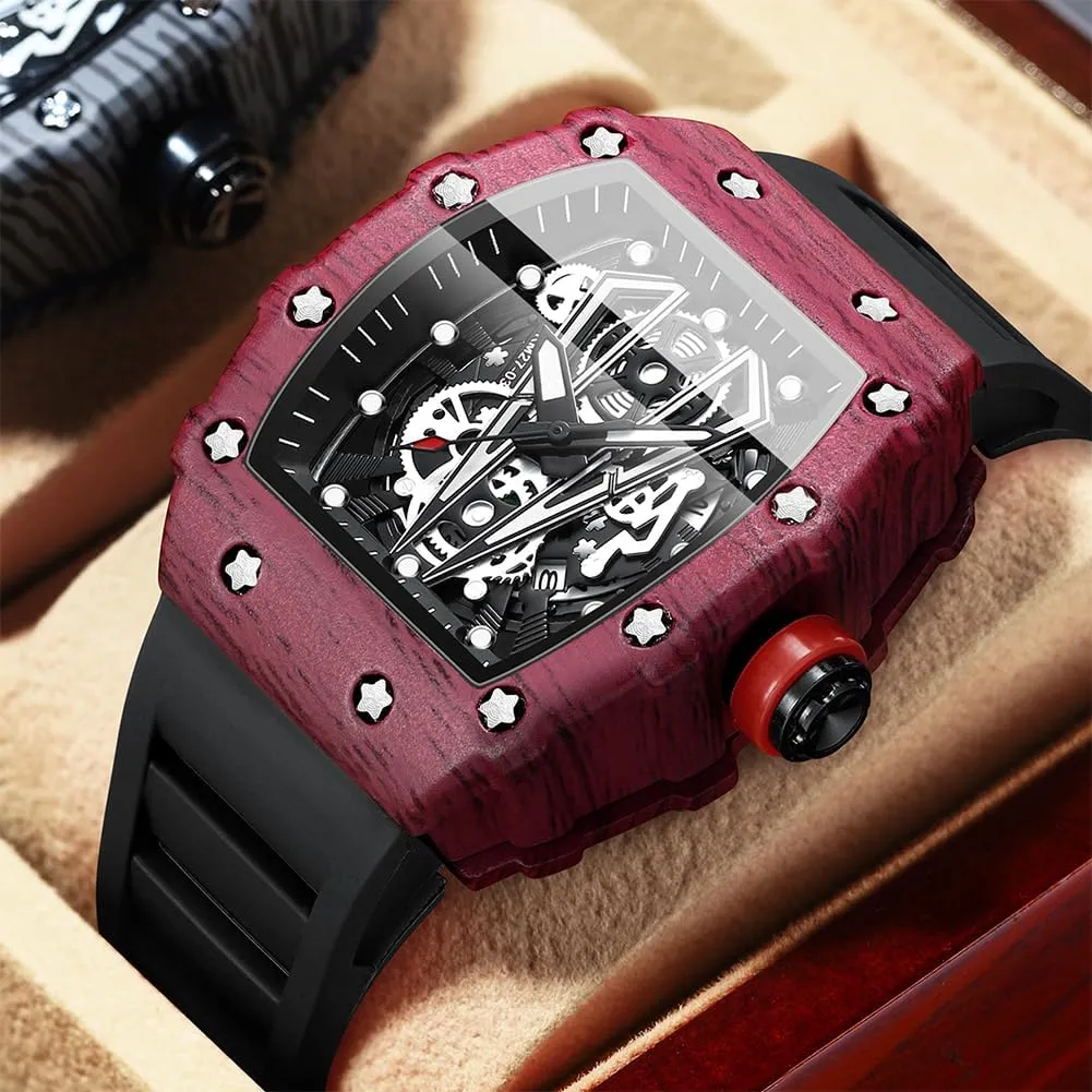 Mens Wrist Watch Waterproof Luminous Square Watches contaminate pony unsafe trilogy rotate summit for Men Skeleton Big Face Dial Silicone Strap Fashion Dress Calendar 