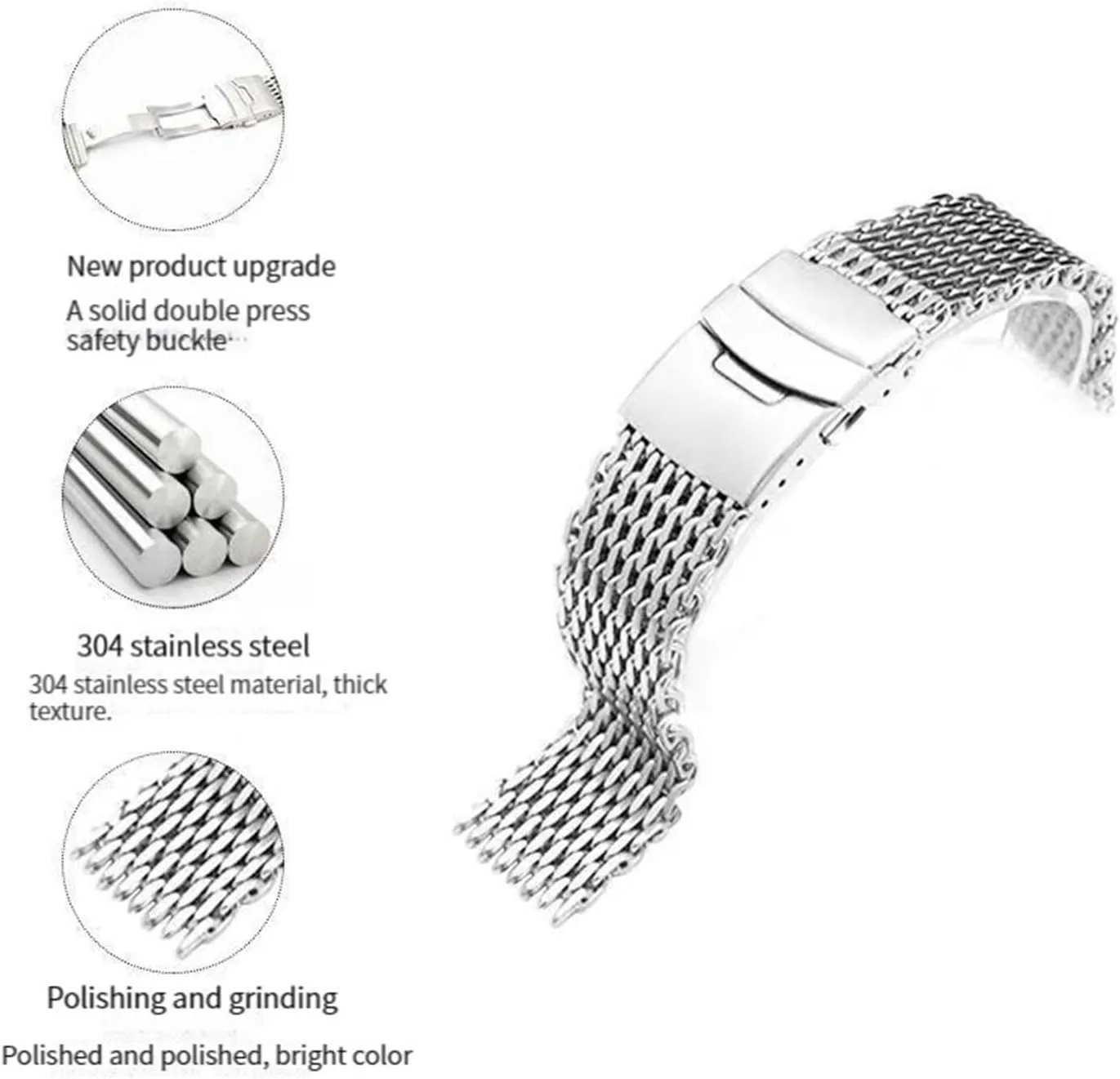 Mesh Watches Band Strap Bracelet, Replacement exploitation Wrist Bracelet Straps, Watchband For Traditional Or Smart Watch 18/20/22/24mm Stainless Steel Milanese Shark 