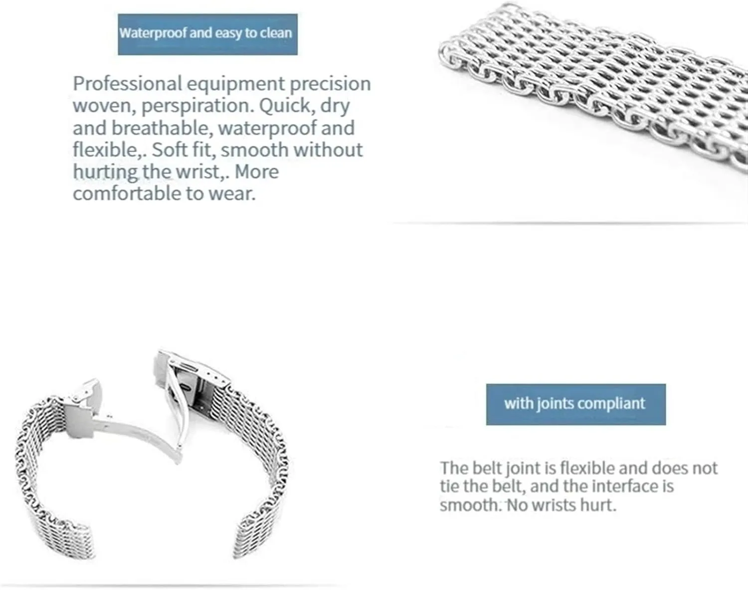 Mesh Watches Band Strap Bracelet, Replacement exploitation Wrist Bracelet Straps, Watchband For Traditional Or Smart Watch 18/20/22/24mm Stainless Steel Milanese Shark 