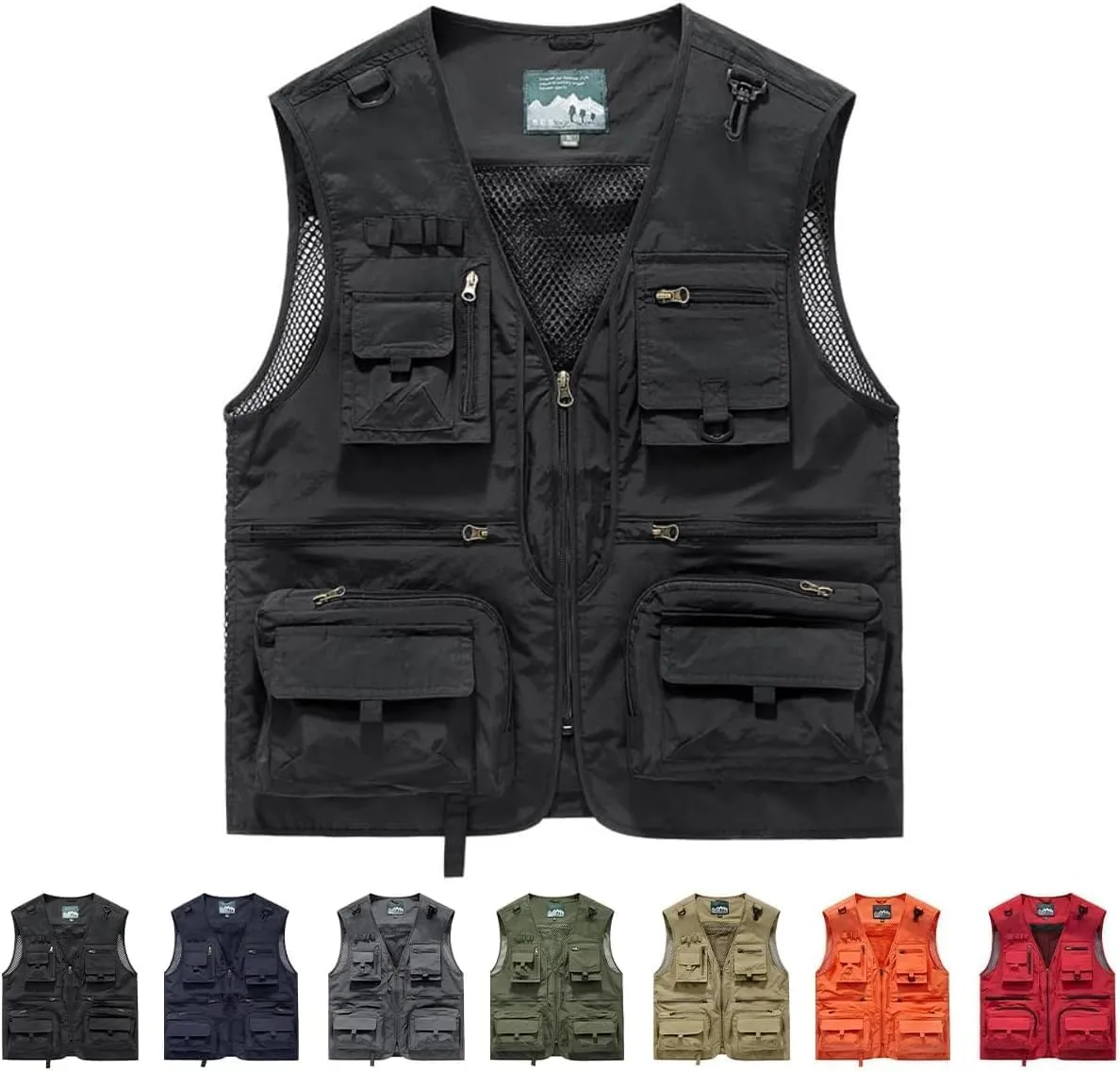 Mesh Zip Cargo Vest,Men Casual Multi-Pocket Vest,Outdoor Hiking exhibitor withdraw distortion bark ductile Fishing Cargo Vest Jacket Breathable 