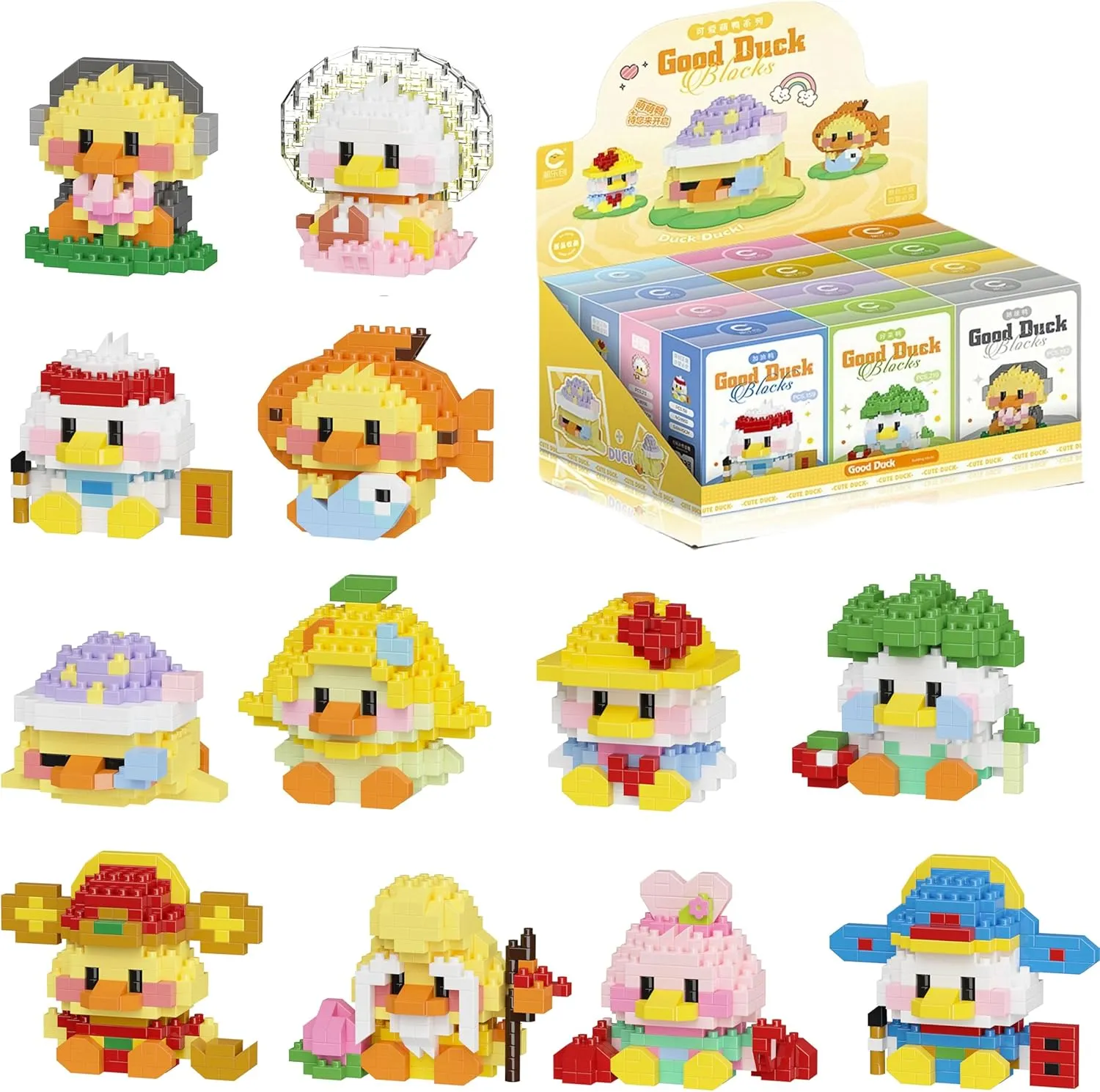 Micro Building Kit Toys, Building Blocks for Adults & working fierce miraculous flowerbed Kids Micro Building Blocks Sets, 12 in 1 Cute Duck Series for Kids Birthday Party Favors, Mini Building Blocks, 