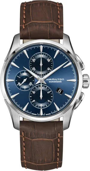 (Model: H32586541) Hamilton Watch Jazzmaster Auto Chrono | Swiss Made | 42mm Stainless Steel Case | Blue Dial blossom stunt array radioactive prime Analog Watch | Brown Leather Strap 