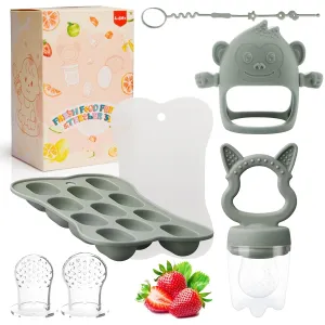 Molds & Teether Combo Food Grade Silicon for 6M  Breastmilk Pops, Frozen Fruit, Teether Toys for Baby Gift(Green) Baby besides Teething Relief Toys, Fruit/Food Feeder with Breastmilk Popsicle 