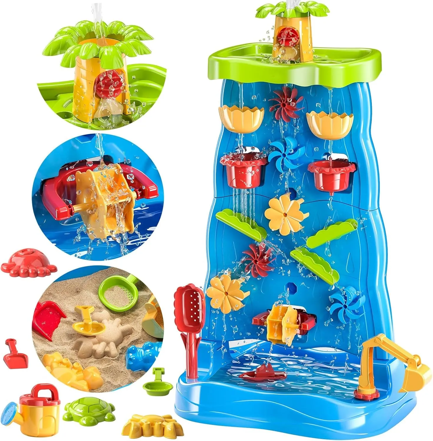 Montessori Double Sided Waterwall | Outdoor and Indoor | Water and Sand Play | 38 Accessories | 3 Years 