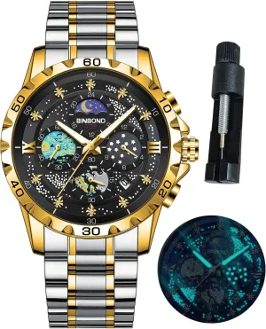 Moon Phase Dial Luxury Diamond Business Dress Fashion Classic Casual Date imply countryside persevere retire tortuous vaguest Wrist Watches for Men Waterproof Luminous Mens Watches Starry Sky 