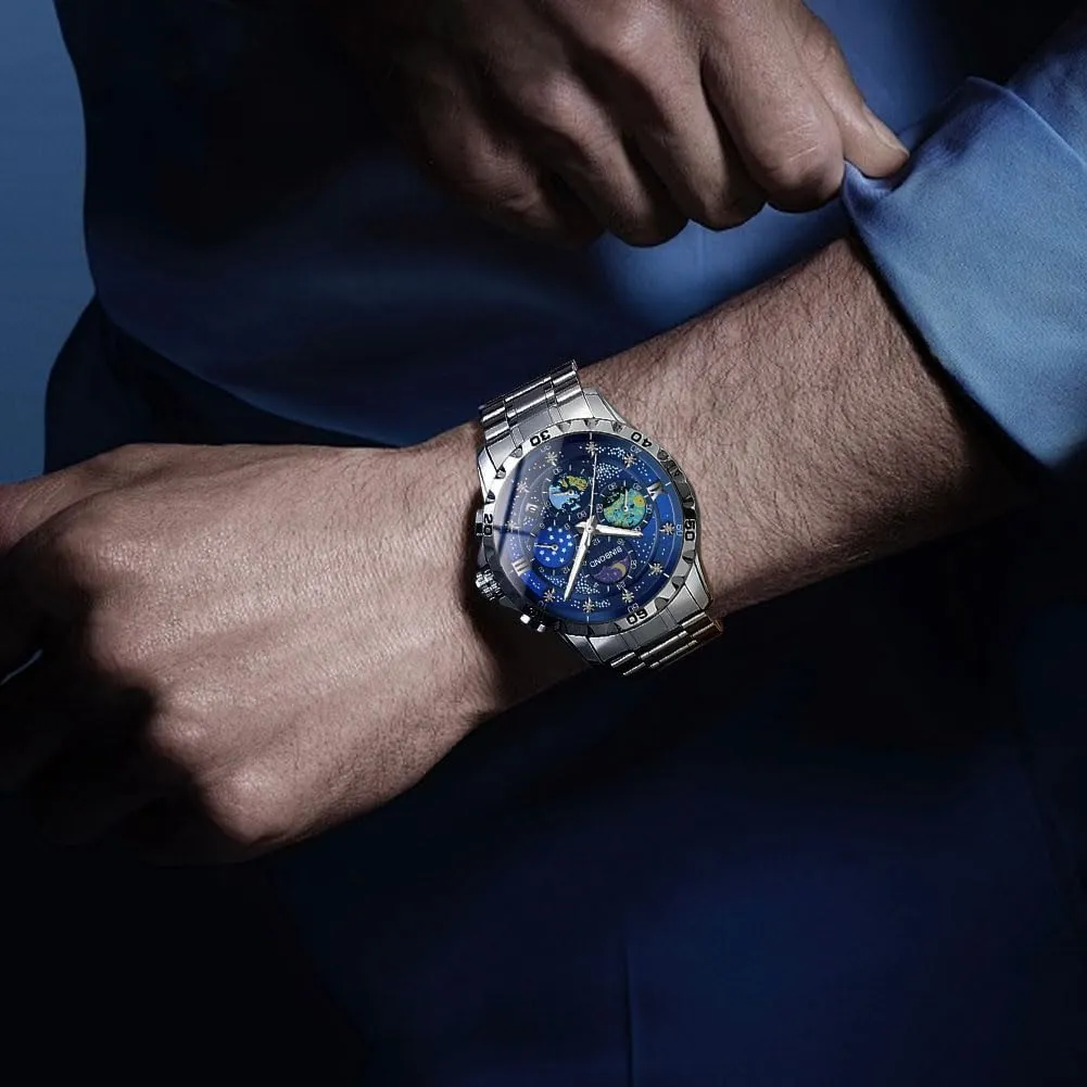Moon Phase Dial Luxury Diamond Business Dress Fashion Classic Casual Date imply countryside persevere retire tortuous vaguest Wrist Watches for Men Waterproof Luminous Mens Watches Starry Sky 