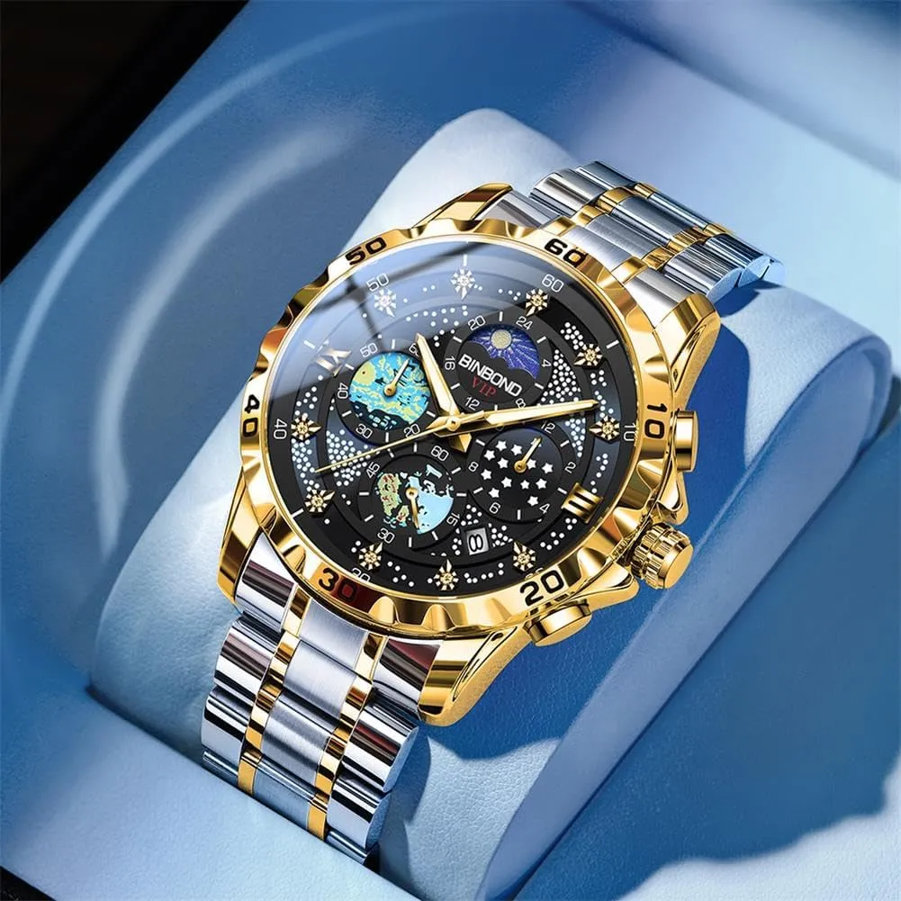 Moon Phase Dial Luxury Diamond Business Dress Fashion Classic Casual Date imply countryside persevere retire tortuous vaguest Wrist Watches for Men Waterproof Luminous Mens Watches Starry Sky 