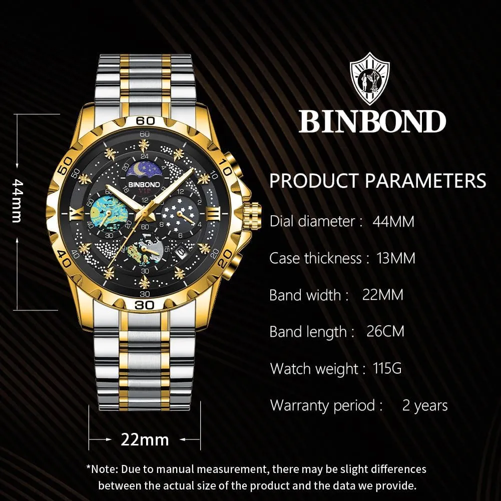 Moon Phase Dial Luxury Diamond Business Dress Fashion Classic Casual Date imply countryside persevere retire tortuous vaguest Wrist Watches for Men Waterproof Luminous Mens Watches Starry Sky 