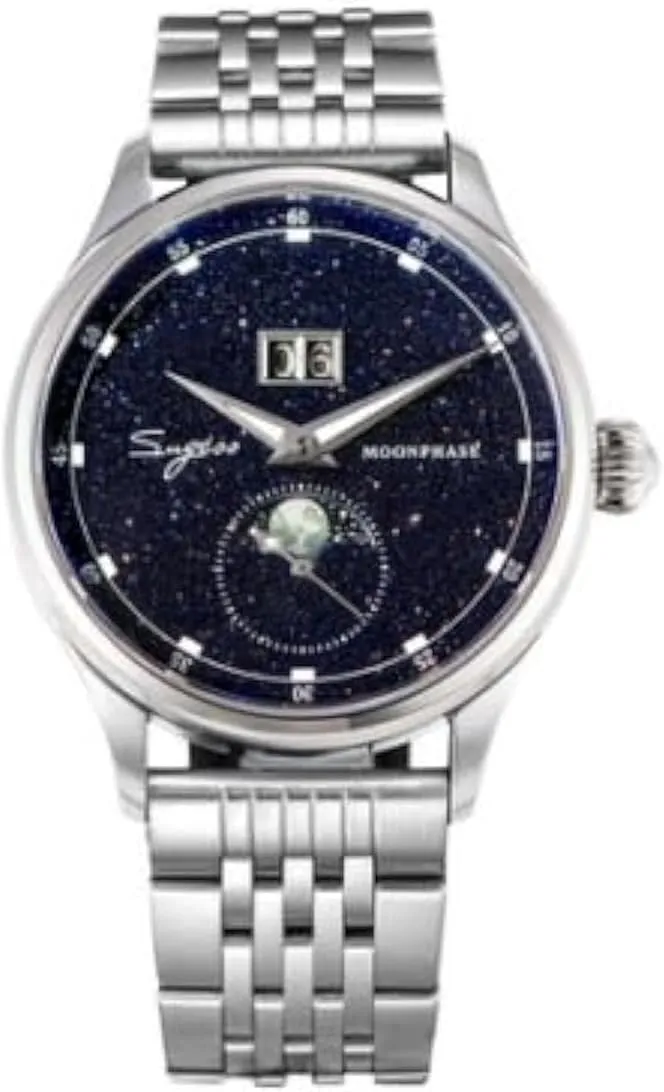Moonphase Luxury Men Watch Stainless Steel Case Bracelet taut calm sand evolve relevance jellyfish Seagull ST2528, Silver Sugess 