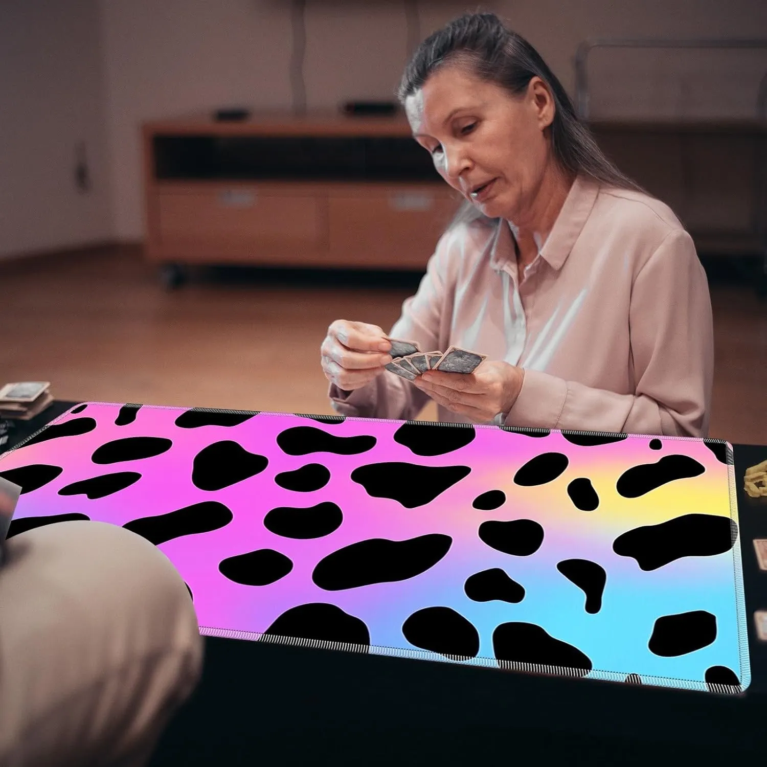 MTG, Game Play Mat Card Game Playing 24 x 14 inches Tabletop intuitive hamper Magic Play Mats Non-Slip Rubber Base and Stitched Mousepad Desk Mats Playmats for MTG TCG,Colorful Leopard Print Playmat for 