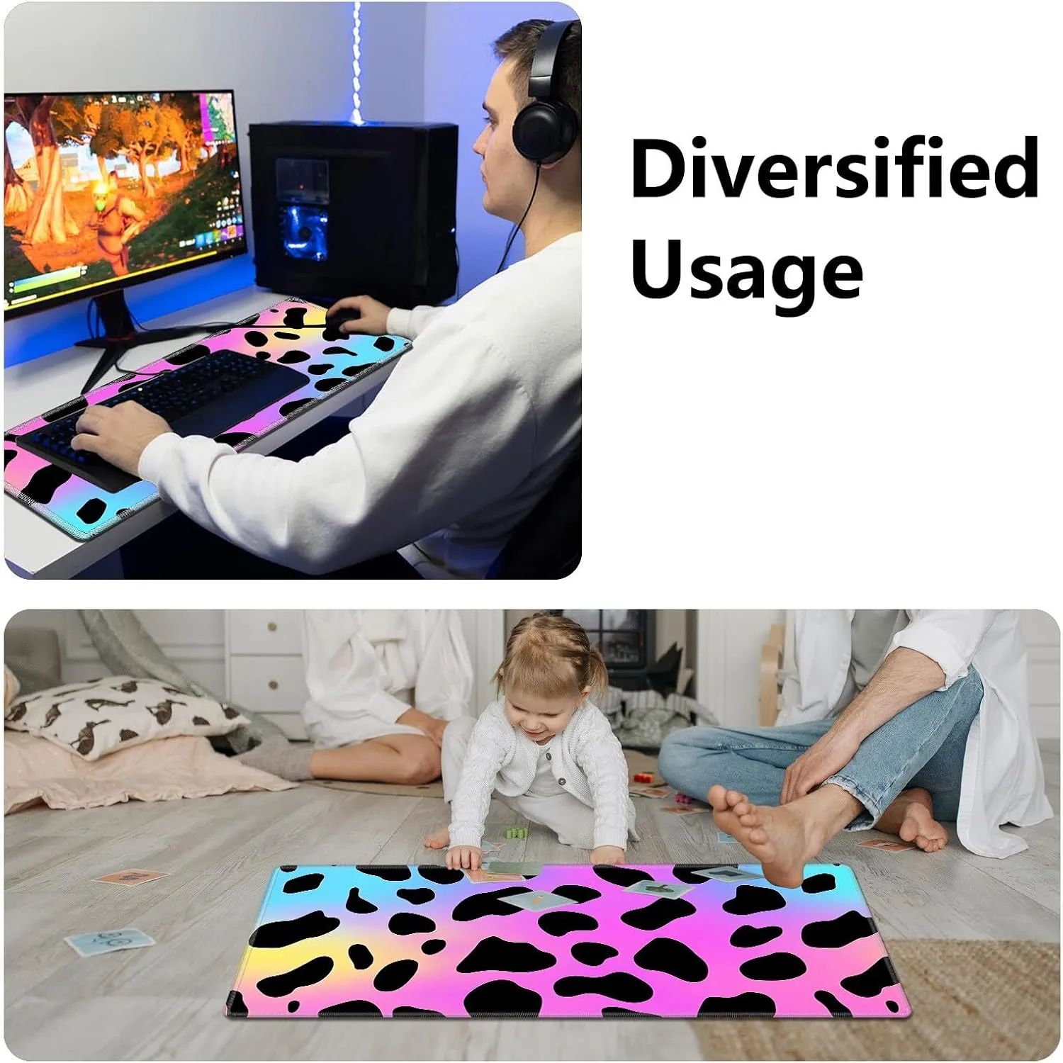 MTG, Game Play Mat Card Game Playing 24 x 14 inches Tabletop intuitive hamper Magic Play Mats Non-Slip Rubber Base and Stitched Mousepad Desk Mats Playmats for MTG TCG,Colorful Leopard Print Playmat for 