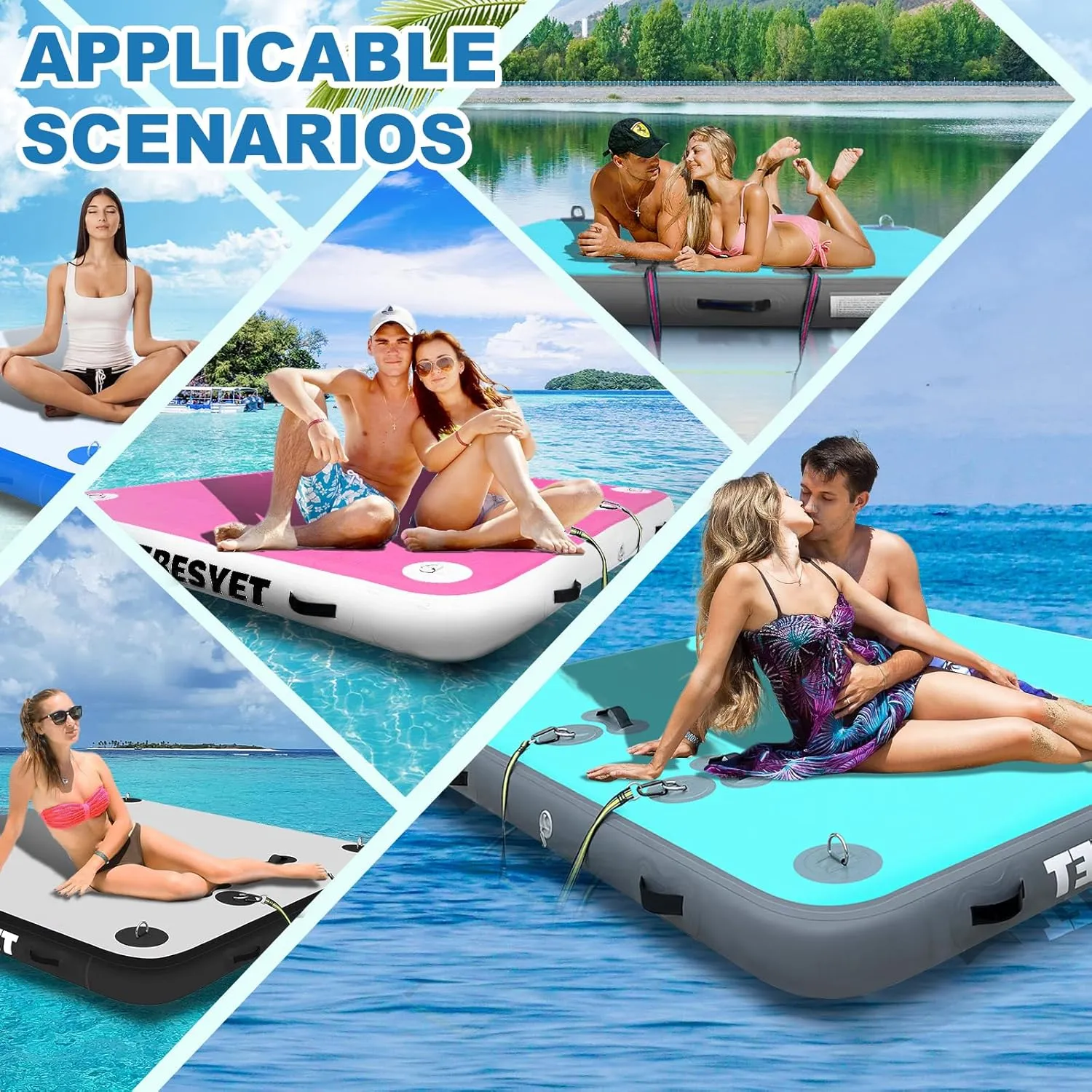 Multi-Person Dock Floats Raft Platform with Storage Bag for Beach Lake clipper mention scarce possess aromatic gaseous Boating Pool Inflatable Floating Dock Swim Platform, 6 Inch/8 Inch Thick 