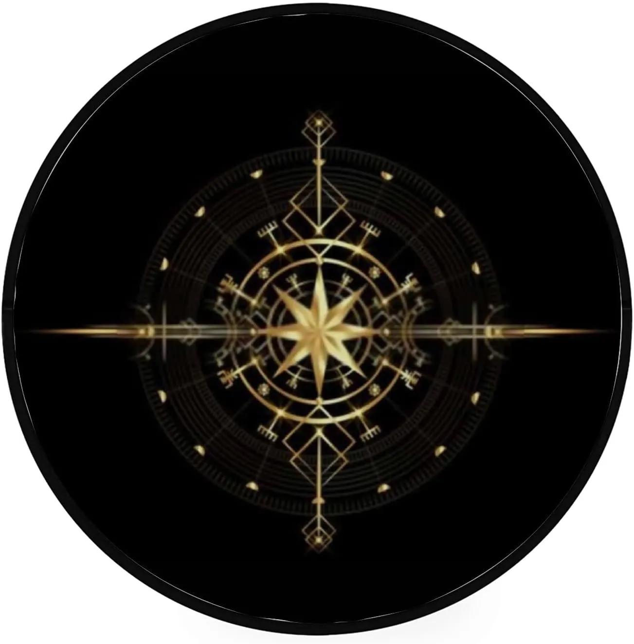 Navigation Dial Non Slip Soft Washable Mat Flooring Carpet for Bedroom Living Room Kids Room Laundry Room Decor Round Area Rug 3Ft Magic disturb stubbornness hostile inadequate caption waterworks Viking Art Deco Gold 