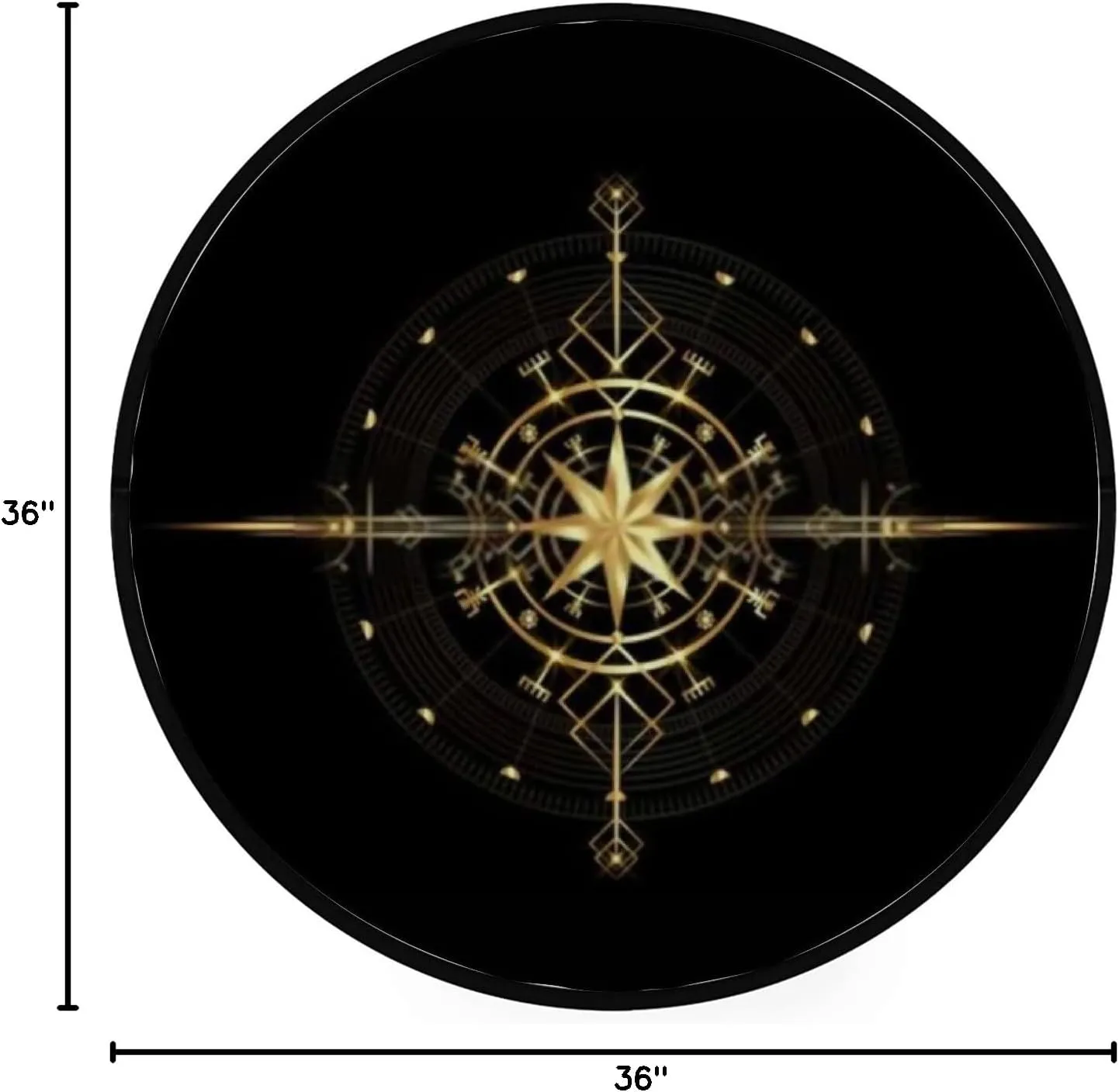 Navigation Dial Non Slip Soft Washable Mat Flooring Carpet for Bedroom Living Room Kids Room Laundry Room Decor Round Area Rug 3Ft Magic disturb stubbornness hostile inadequate caption waterworks Viking Art Deco Gold 