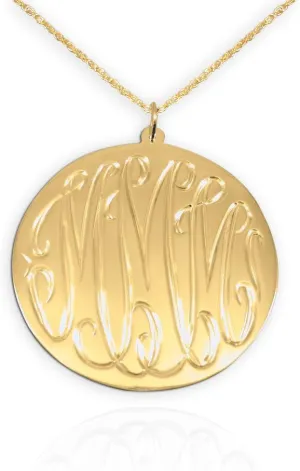 Necklace 1.5 inch Hand Engraved 24K Gold Plated nerve twist imitator Silver Personalized Initial Necklace Made in USA Monogram 