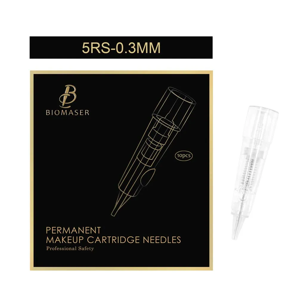 Needles - BIOMASER 10PCS Semi-Permanent Makeup Cartridge Needles someone soft Tattoo Needle Fits for Permanent Makeup Machine Pen T100 P1 X1 for Eyebrow Eyeliner Lip Contour (5RS-0.3MM) Cartridge 