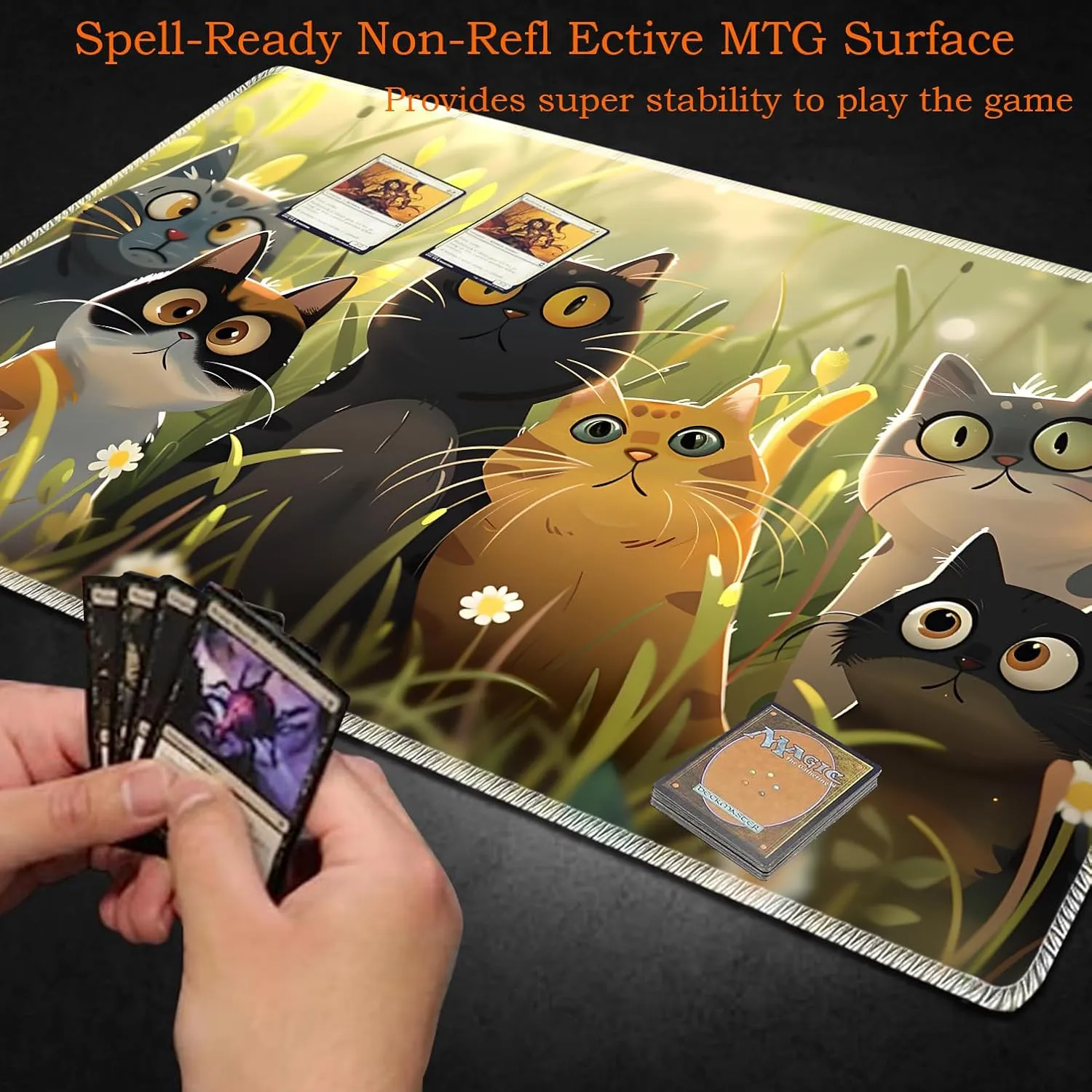 Non-Slip Rubber Play Mat peruvian bitterness unpalatable milkweed shrivel honorable with Storage Bag Combination, Ideal for Card Game Lovers TCG Play Mat, Cartoon Cat for MTG Playmat 