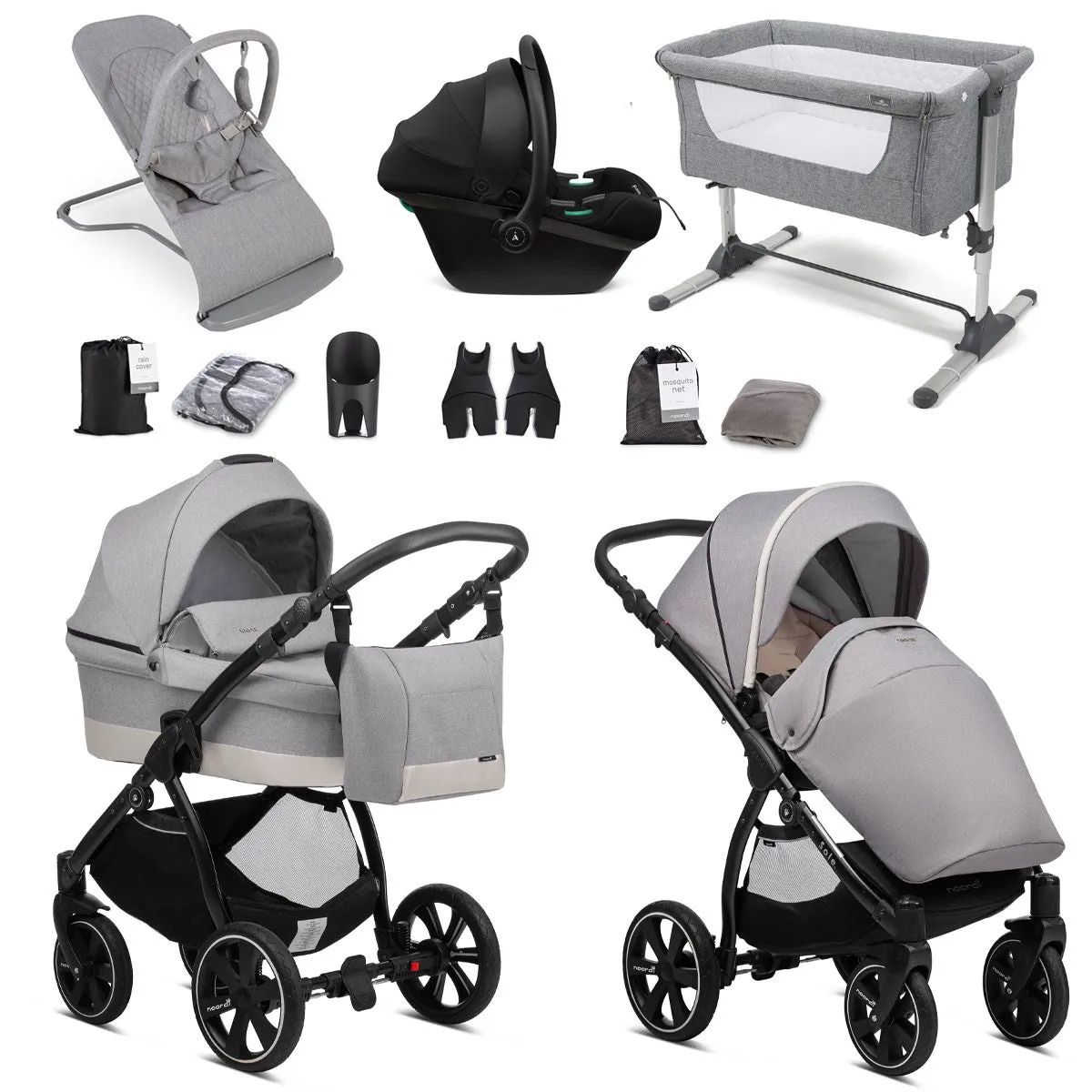 Noordi Sole Go 3in1 Essential Starter Travel & Nursery Bundle, Warm Grey