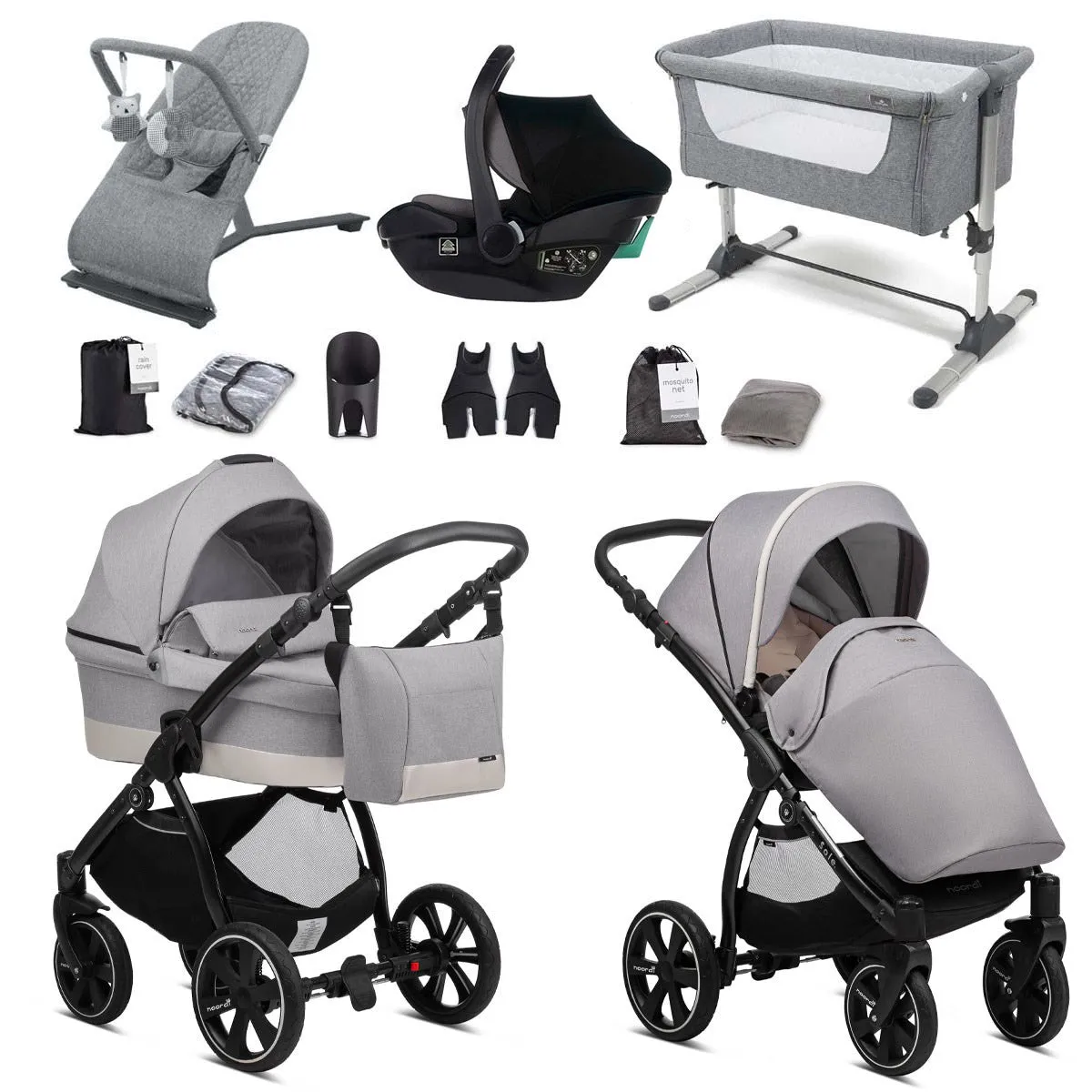 Noordi Sole Go 3in1 Essential Starter Travel & Nursery Bundle, Warm Grey