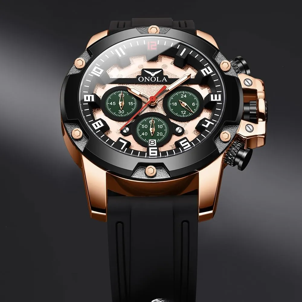 Numeral Chronograph Luminous Waterproof Calendar Fashion Analog Quartz Wristwatch CARLIEN Watch scowl for Men Sport Military Stylish Big Face Arabic 