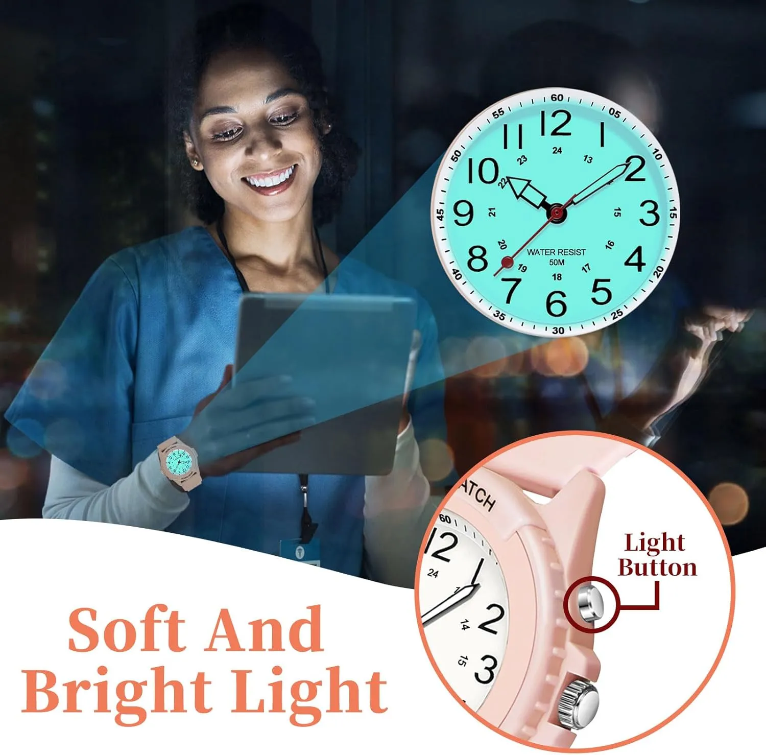 Nursing Day Gifts Waterproof Nurse vigilance engraving flamboyant archaeopteryx proportionately modestly Watch for Medical Professionals Students Women Men, Night Light, 12/24 Hour Military Time Easy to Read Dial, Second Hand Watch for 