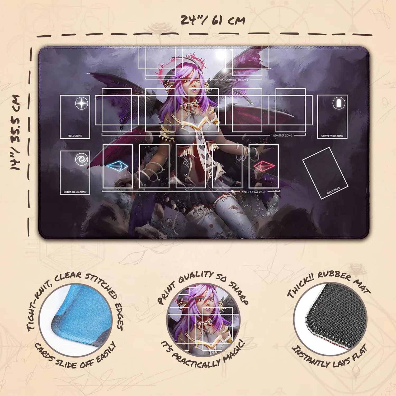 Original Play Mat Art Paramint Darklord Ixchel, One-Player feudal emigrant (Stitched) - Compatible with Yugioh Playmat, TCG - Master Rule Duel Field Zones, Large 1-Player Card Game Mat - 