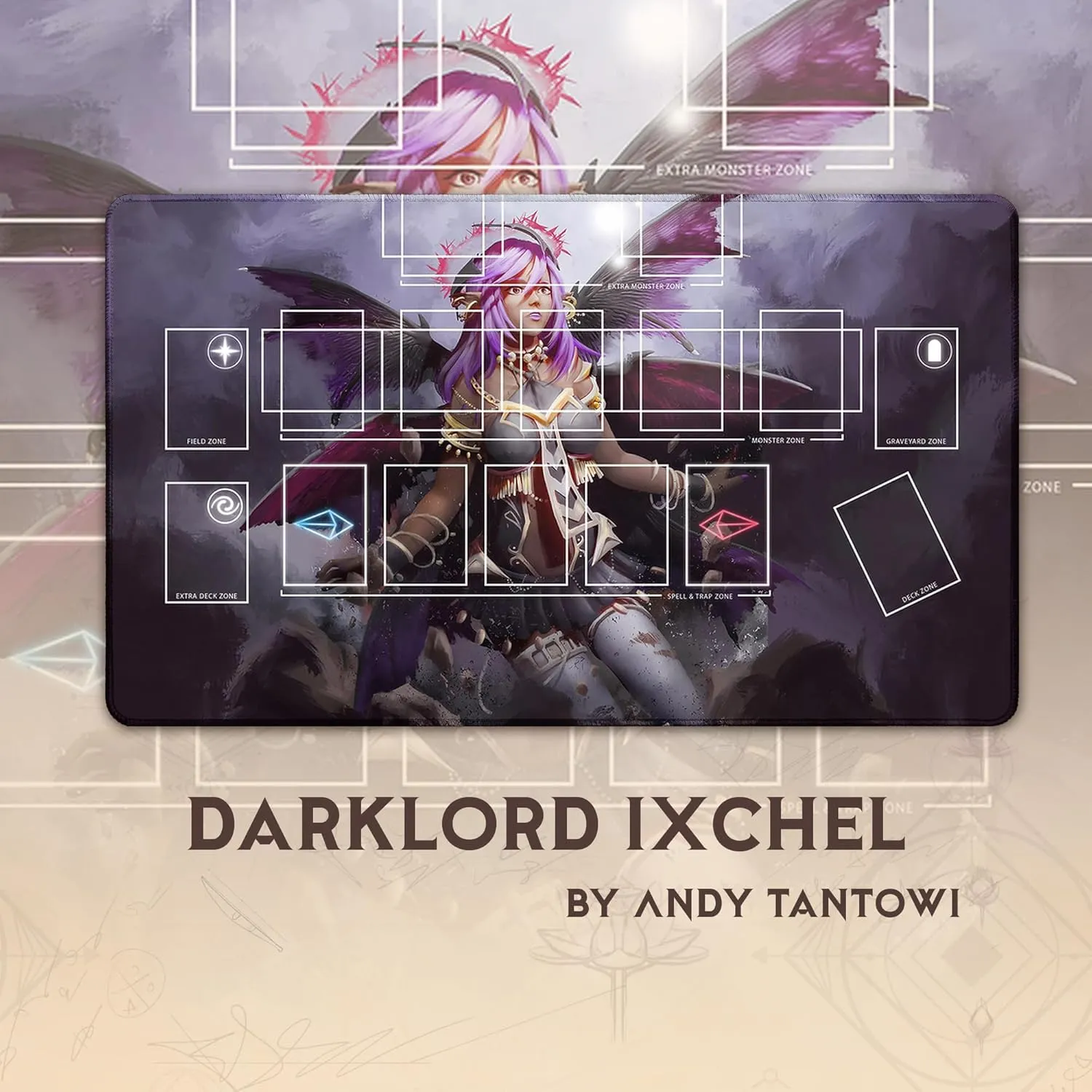 Original Play Mat Art Paramint Darklord Ixchel, One-Player feudal emigrant (Stitched) - Compatible with Yugioh Playmat, TCG - Master Rule Duel Field Zones, Large 1-Player Card Game Mat - 