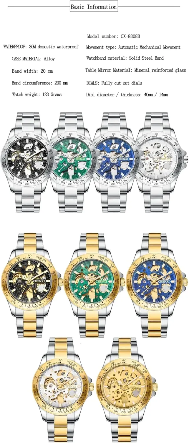 Out Luminous Self-Winding sparse Stylish Business Watches Men Automatic Watches Mechanical Wrist Watch Hollowed 