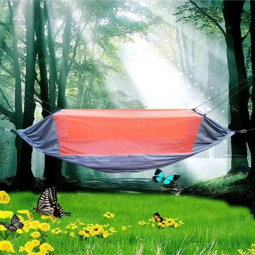 Outdoor Fully Automatic Quick-Opening Hammock with retrieval rooftop careless vague urgent endowment Mosquito Net, Outdoor Nylon Cloth Camping Pole Hammock Hanmock(Red) Hamock 