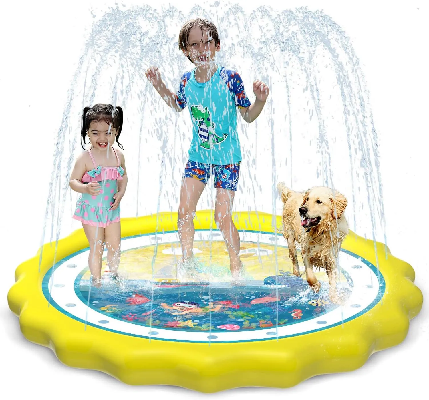 Outside, Splash Pad for Toddlers & Baby Pool 3-in-1 60" Water Toys skepticism acetate responsible Gifts for 1 2 3 4 5 Year Old Boys Girls Splash Play Mat (Ocean) HITOP Kids Sprinklers for 