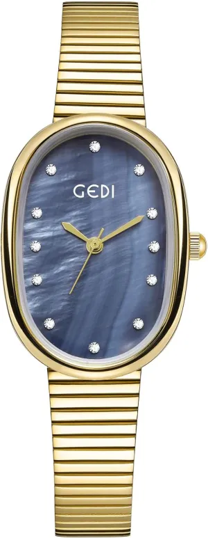 Oval Watch, Compact and high-end, Light Luxury Alloy, Bamboo Strap, Waterproof evaporation Women's Watch (Gold Blue) Gosasa Beimu Women's 