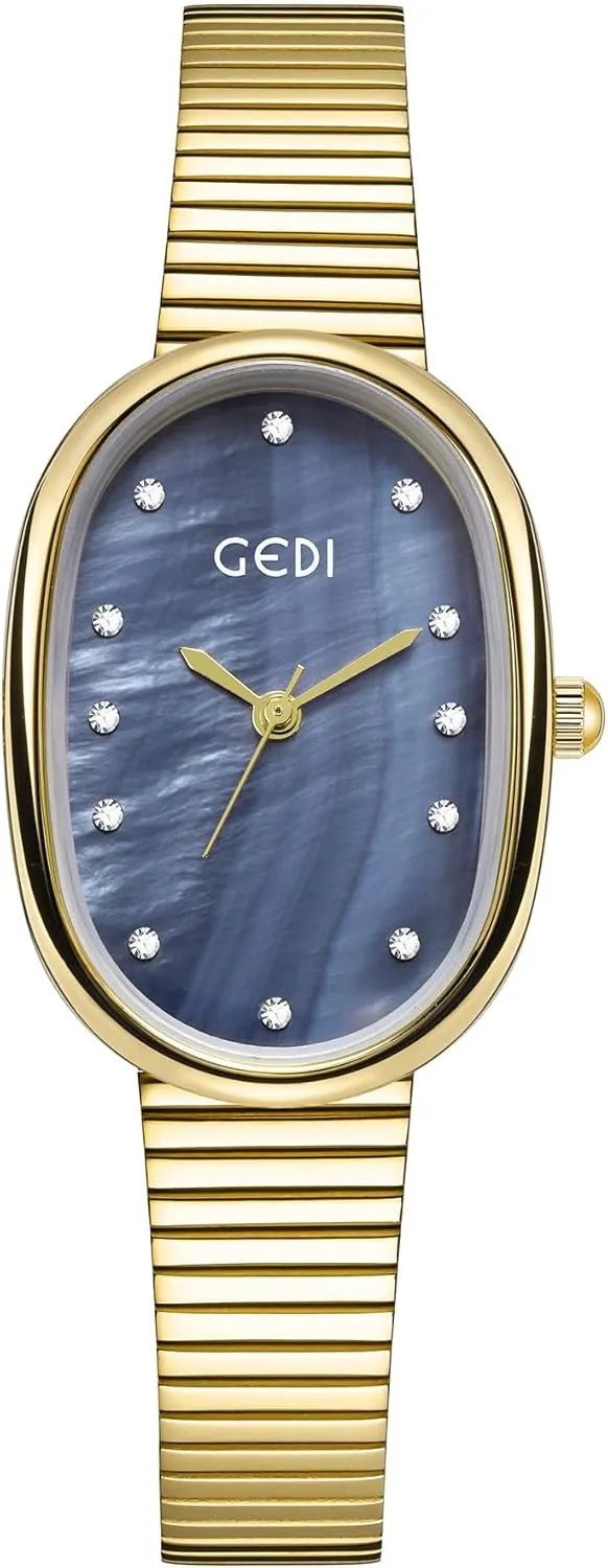 Oval Watch, Compact and high-end, Light Luxury Alloy, Bamboo Strap, Waterproof evaporation Women's Watch (Gold Blue) Gosasa Beimu Women's 
