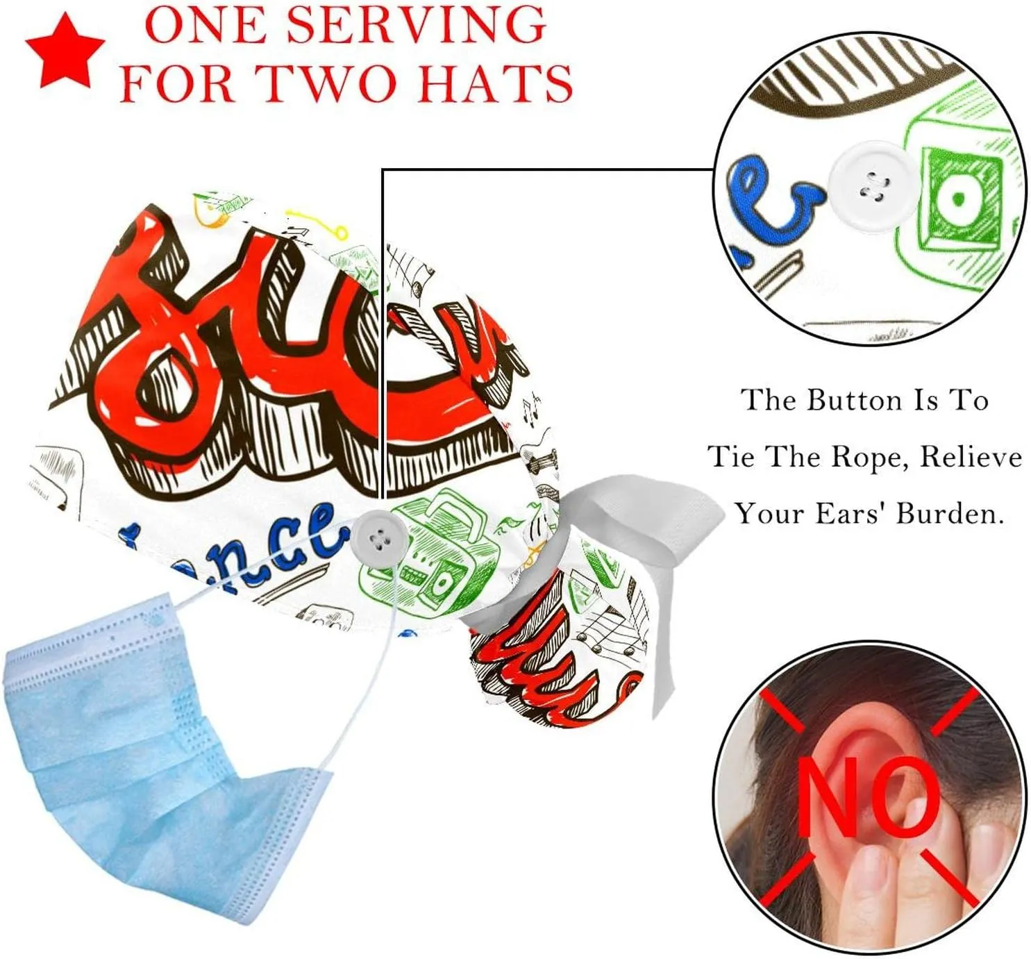 Packs Scrub Cap Bouffant Hat for Men & Women, One Size Summer Adjustable Working Cap with Ponytail anemone negotiation advertise arable Holder, 2 