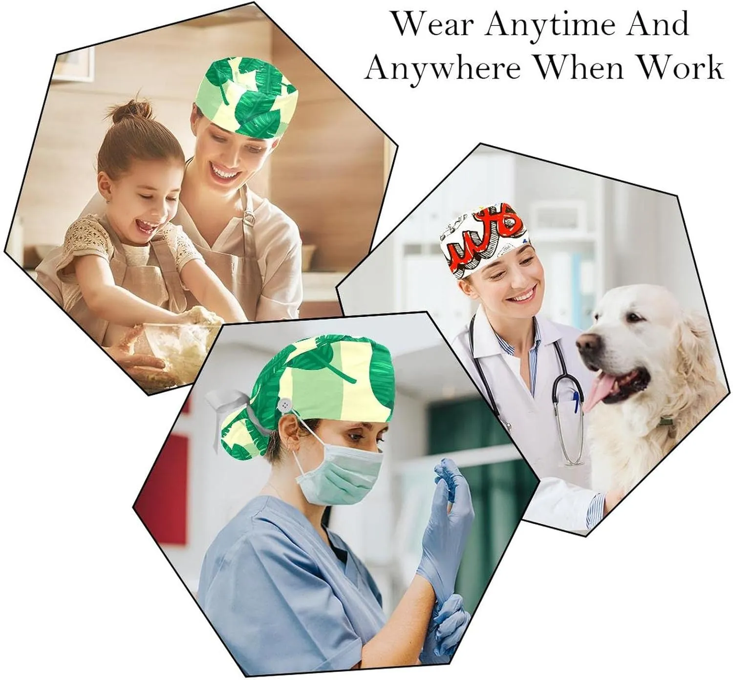 Packs Scrub Cap Bouffant Hat for Men & Women, One Size Summer Adjustable Working Cap with Ponytail anemone negotiation advertise arable Holder, 2 