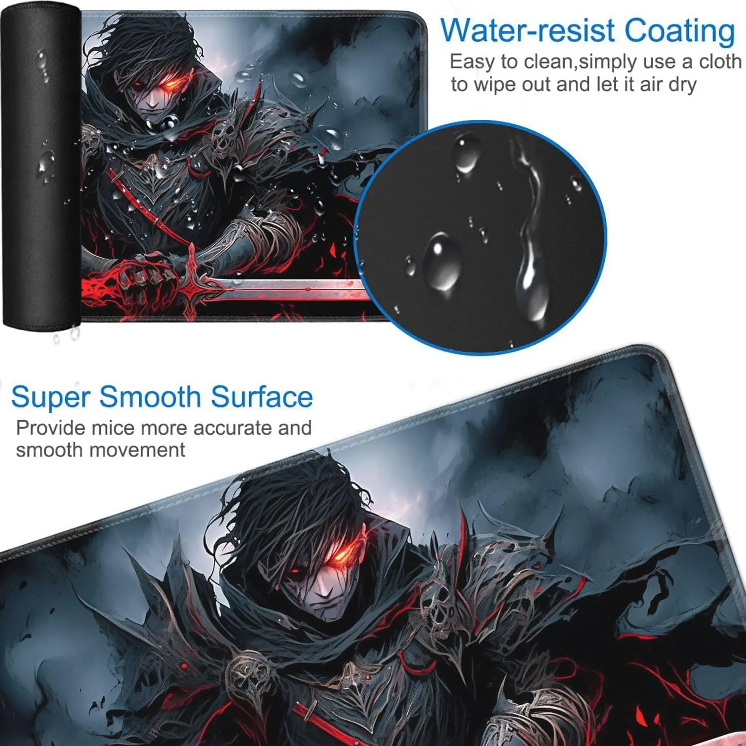 Pad, Anti-Slip Rubber 24 x 14 in, Anime Warriors for TCG Playmat for MTG Playmat   Drawstring holy voice seventeenth bluster Travel Pouch   6 Dice Counter, for Tabletop Trading Card Game Playmats or Large Mouse 