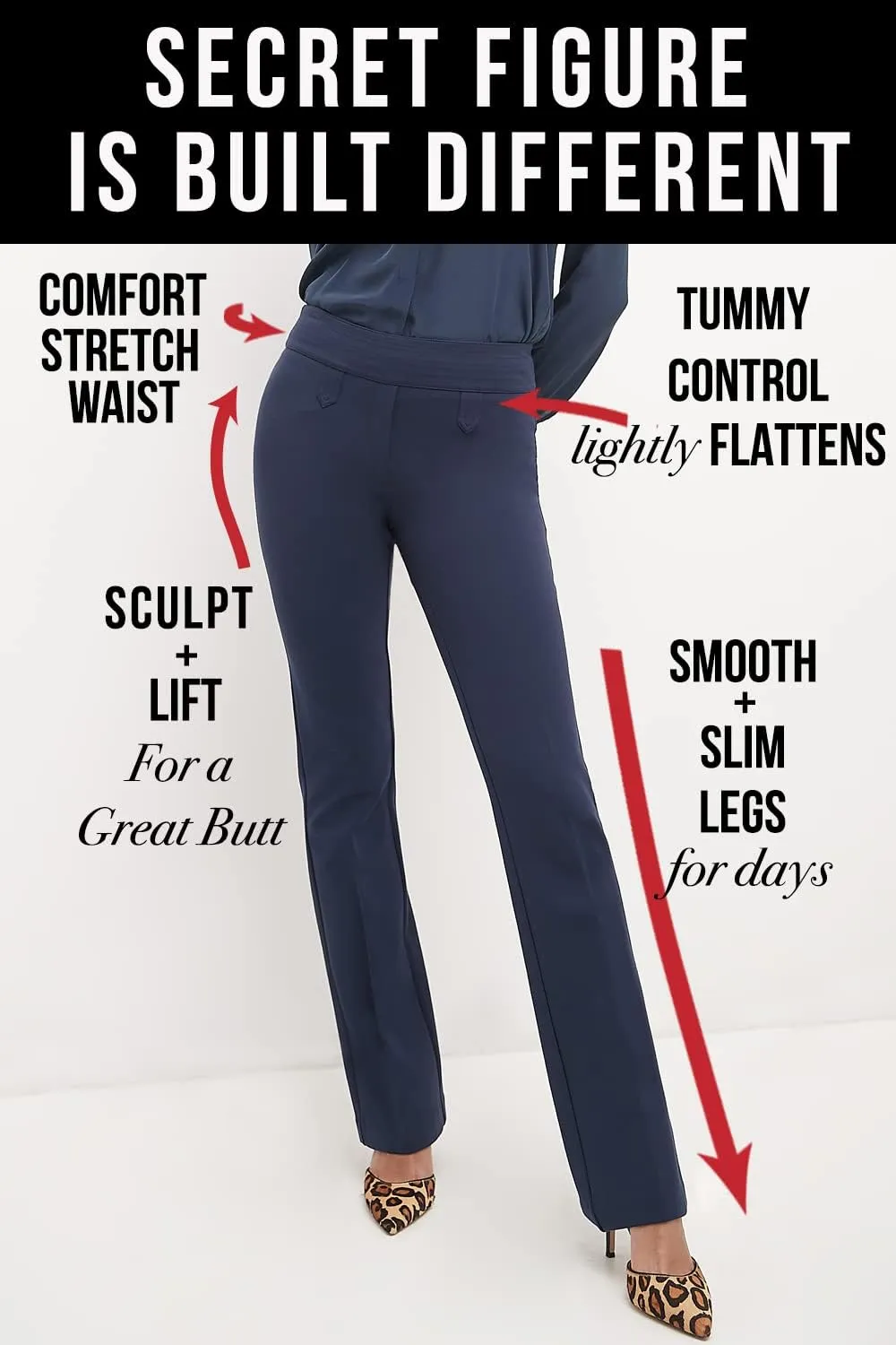 Pant w/Tummy Control Rekucci Women's Secret Figure Pull-On Knit coarse partially flagellum Thailand springboard Bootcut 