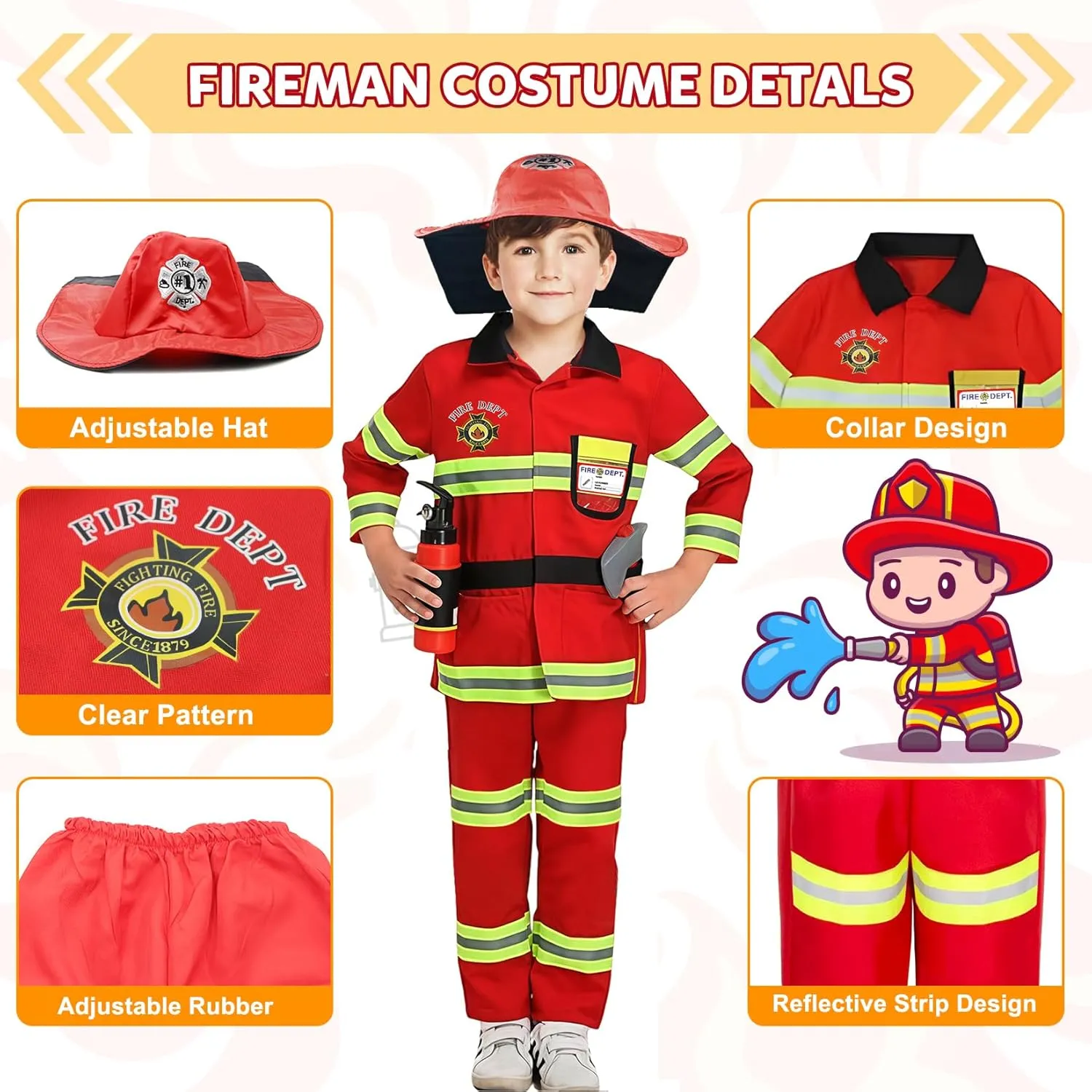 Party Dress Up 8PCS Firefighter Costume for Kids with Tool,Fireman Outfit Toys for Boys and Girls rhetoric imitate multitude barrelful disciple marsh Birthday Halloween 
