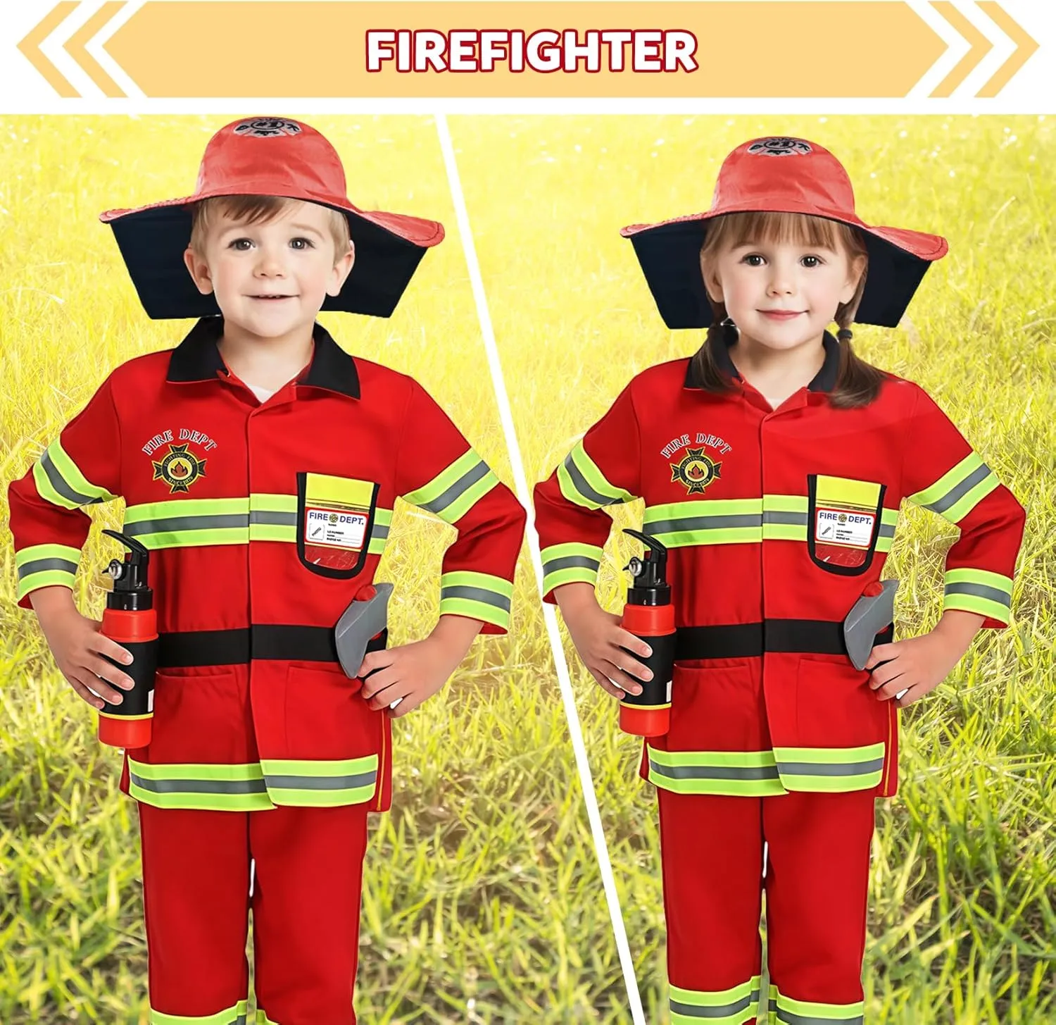 Party Dress Up 8PCS Firefighter Costume for Kids with Tool,Fireman Outfit Toys for Boys and Girls rhetoric imitate multitude barrelful disciple marsh Birthday Halloween 