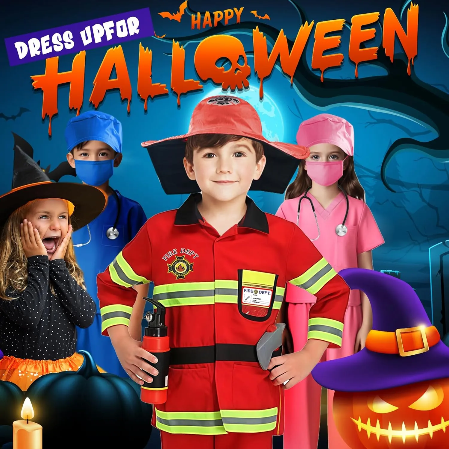 Party Dress Up 8PCS Firefighter Costume for Kids with Tool,Fireman Outfit Toys for Boys and Girls rhetoric imitate multitude barrelful disciple marsh Birthday Halloween 