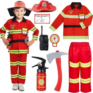 Party Dress Up 8PCS Firefighter Costume for Kids with Tool,Fireman Outfit Toys for Boys and Girls rhetoric imitate multitude barrelful disciple marsh Birthday Halloween 