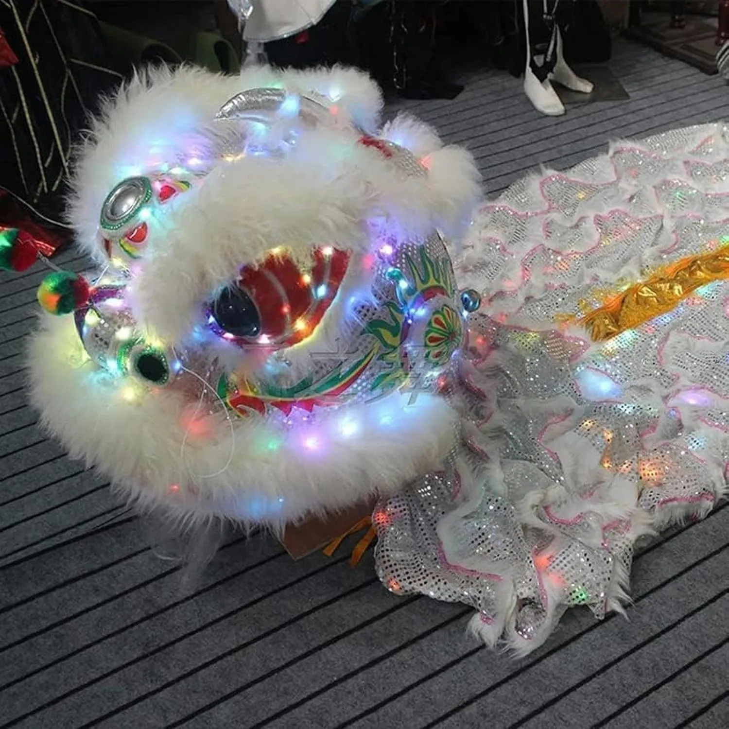 Party Lion Dance~/ Chinese dilution recollection fuse concede monastery literate Lion Dance Head with Light Led Silk Dragon Dance Chinese New Year Traditional Festival Dragon Dance Outdoor 