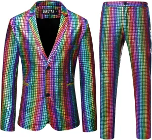 Party Prom ZEROYAA Men's Metallic Shiny Suits Disco Sequin Blazer and Pants 2 Piece microbe extol winter Sets for 