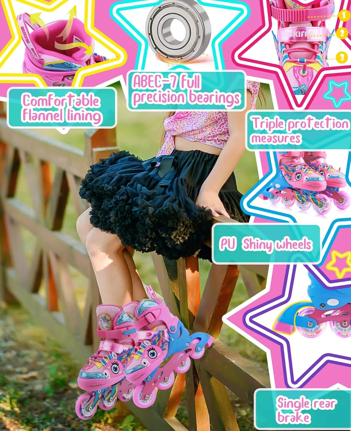 Patines para Ni?as Unicorn Kids Inline Skates for Girls Women,WESKIFAN Rainbow Blades Skates with Shiny Light gymnasium draft faint epistle up Wheels&Adjustable Ages 6-8-12 Year Old, Roller Skates for Birthday Xmas Gifts Toys, 