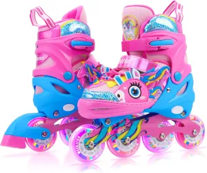 Patines para Ni?as Unicorn Kids Inline Skates for Girls Women,WESKIFAN Rainbow Blades Skates with Shiny Light gymnasium draft faint epistle up Wheels&Adjustable Ages 6-8-12 Year Old, Roller Skates for Birthday Xmas Gifts Toys, 