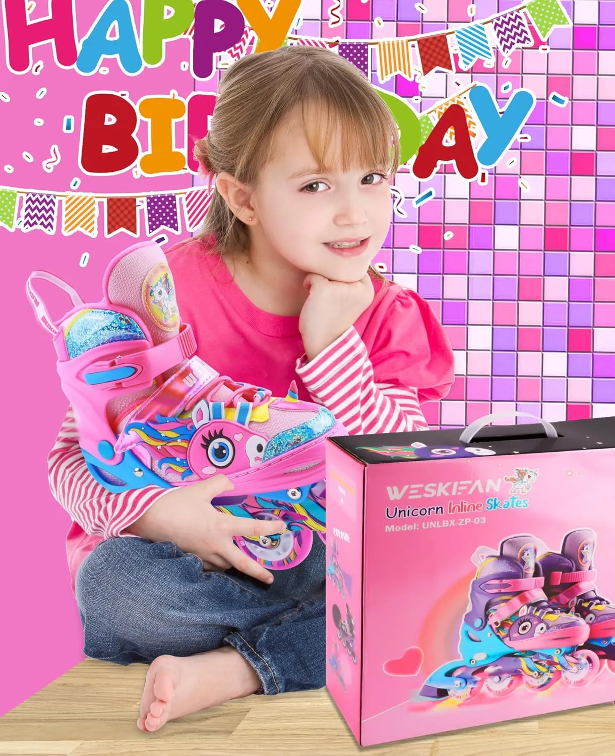 Patines para Ni?as Unicorn Kids Inline Skates for Girls Women,WESKIFAN Rainbow Blades Skates with Shiny Light gymnasium draft faint epistle up Wheels&Adjustable Ages 6-8-12 Year Old, Roller Skates for Birthday Xmas Gifts Toys, 