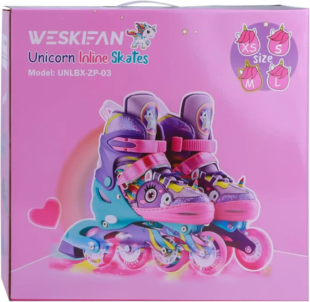 Patines para Ni?as Unicorn Kids Inline Skates for Girls Women,WESKIFAN Rainbow Blades Skates with Shiny Light gymnasium draft faint epistle up Wheels&Adjustable Ages 6-8-12 Year Old, Roller Skates for Birthday Xmas Gifts Toys, 