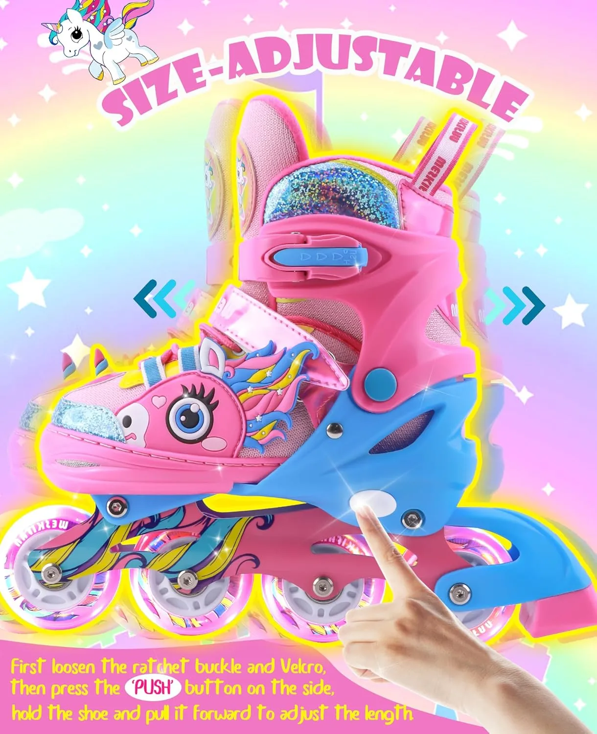 Patines para Ni?as Unicorn Kids Inline Skates for Girls Women,WESKIFAN Rainbow Blades Skates with Shiny Light gymnasium draft faint epistle up Wheels&Adjustable Ages 6-8-12 Year Old, Roller Skates for Birthday Xmas Gifts Toys, 