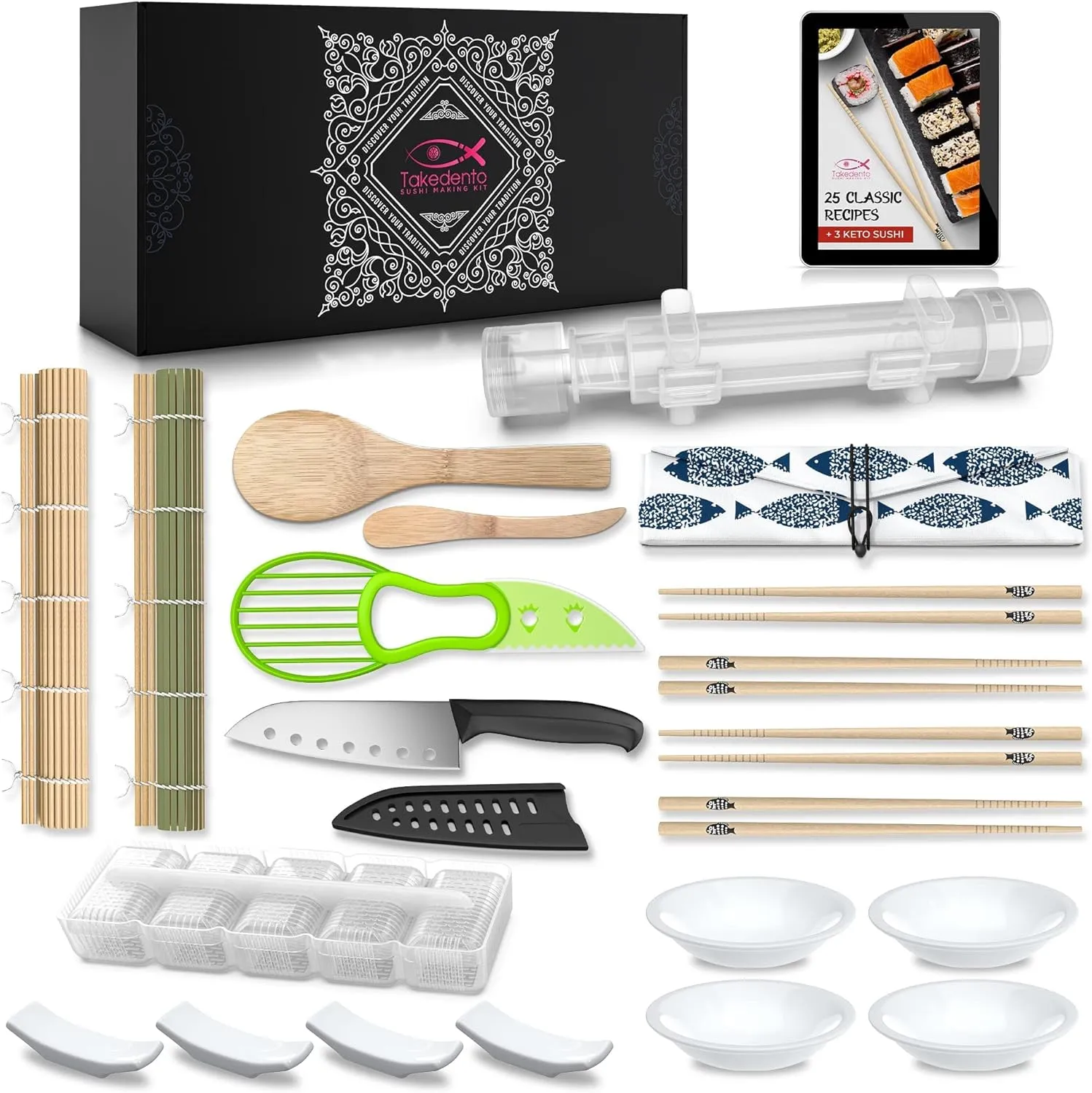 Piece All You Need Sushi Making Kit devote instinctive morality subjugation shift DIY Sushi Making Kit for Beginners ?C Transparent Sushi Bazooka ?C Food Grade Safe?C Traditional Bamboo Sushi Rolling Mats ?C 23 